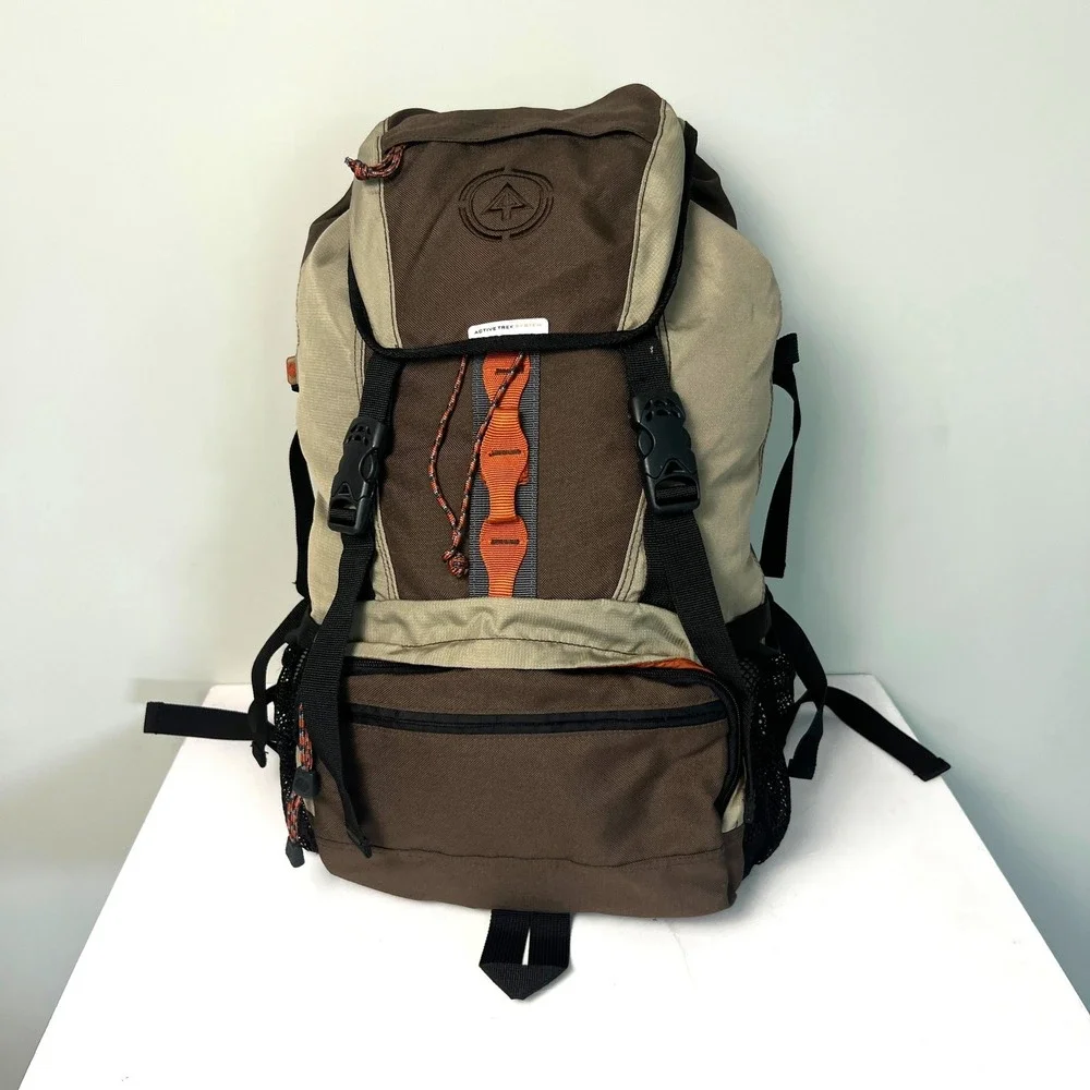Old Navy Active Trek System Backpack OS Brown Hiking Camping Vintage 2004